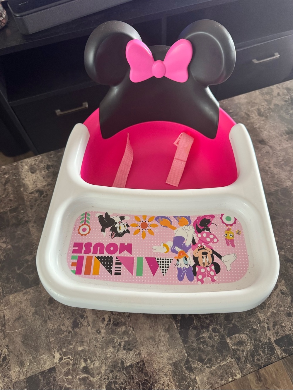 Disney Minnie Mouse Pink, Black & White Booster Seat with Tray
